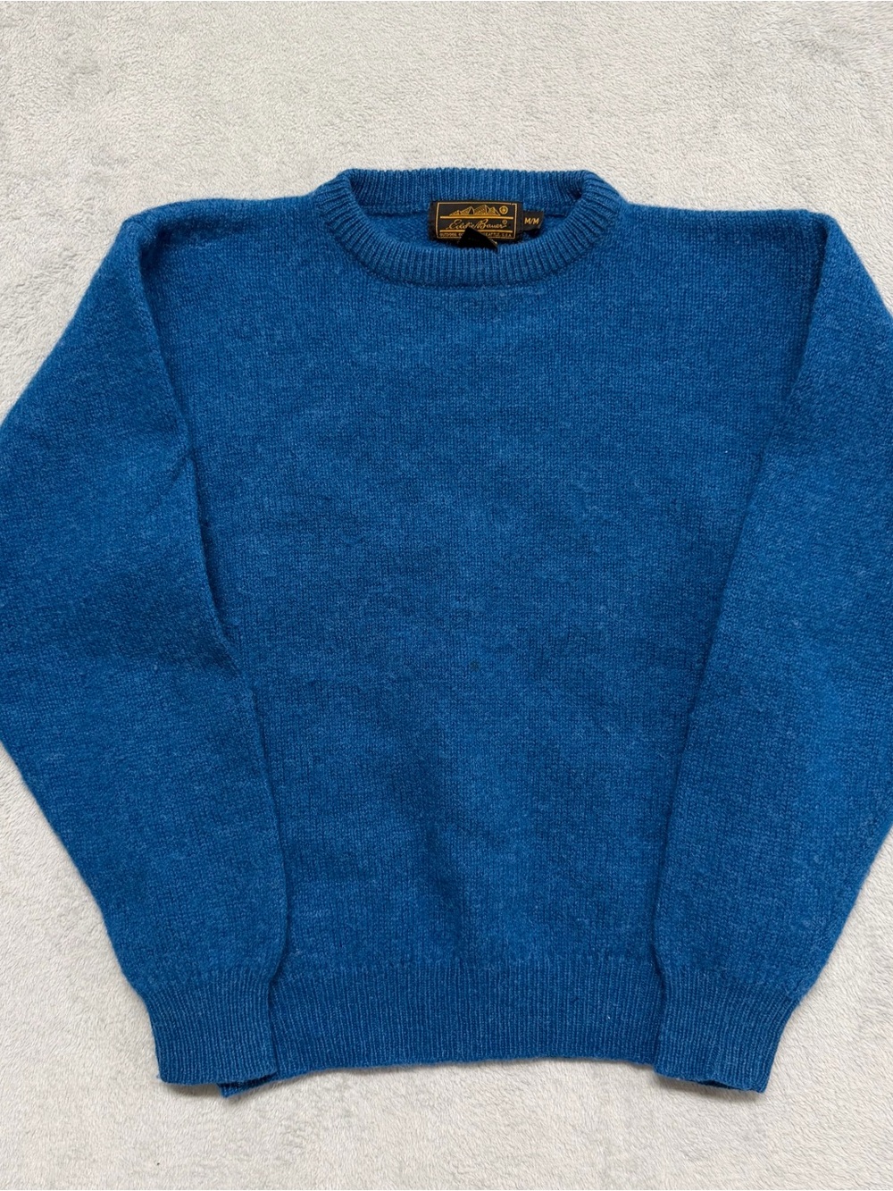 Vintage 90s Eddie Bauer 100% Wool Sweater Mens M Blue Crewneck Hong Kong